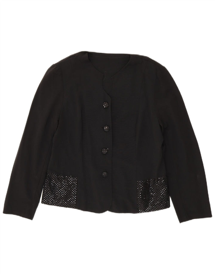 VINTAGE Womens 4 Button Blazer Jacket UK 14 Medium Black