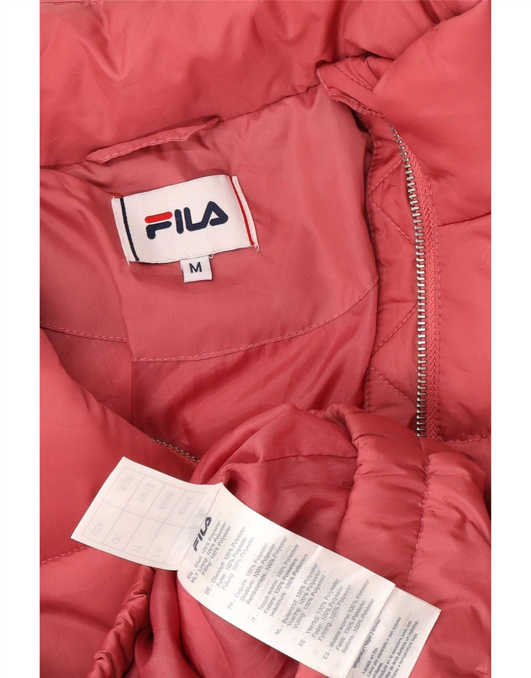 Fila Dame Loose Fit Polstret Jakke UK 14 Medium Pink Polyester