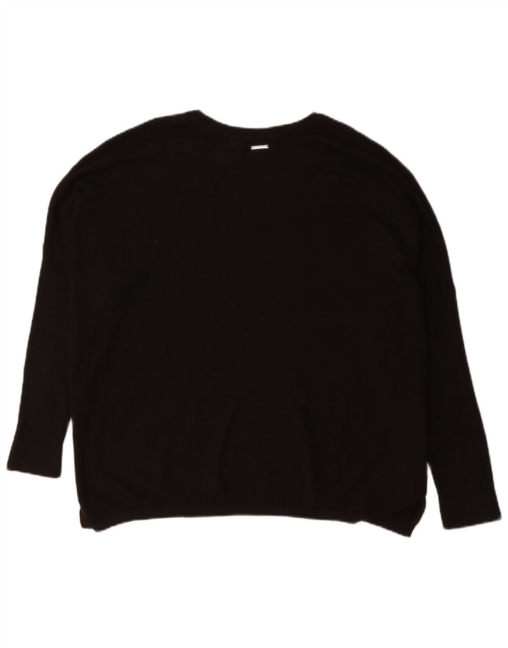 Dkny Dame Oversized Grafisk V-hals Jumper Sweater UK 16 Large Black