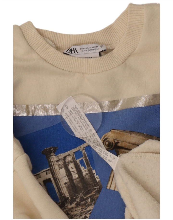 Zara Womens Grafisk Oversized Sweatshirt Jumper UK 10 Small Off White