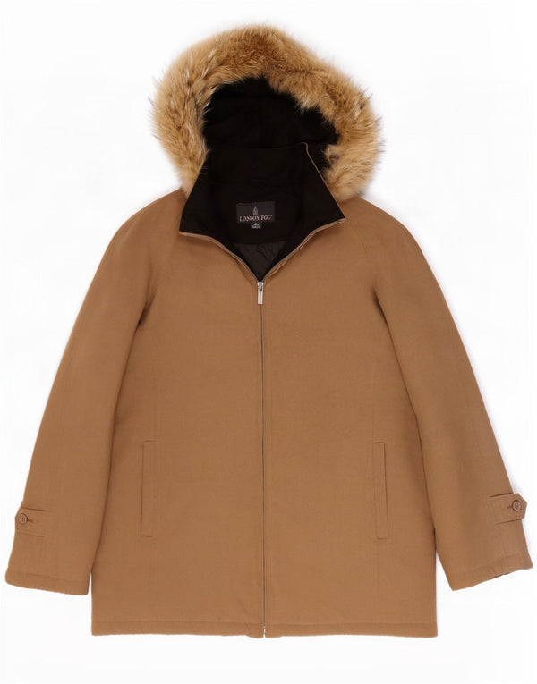 London Fog Dame Hooded Oversized Parka Jacket UK 16 Large Beige Polyester