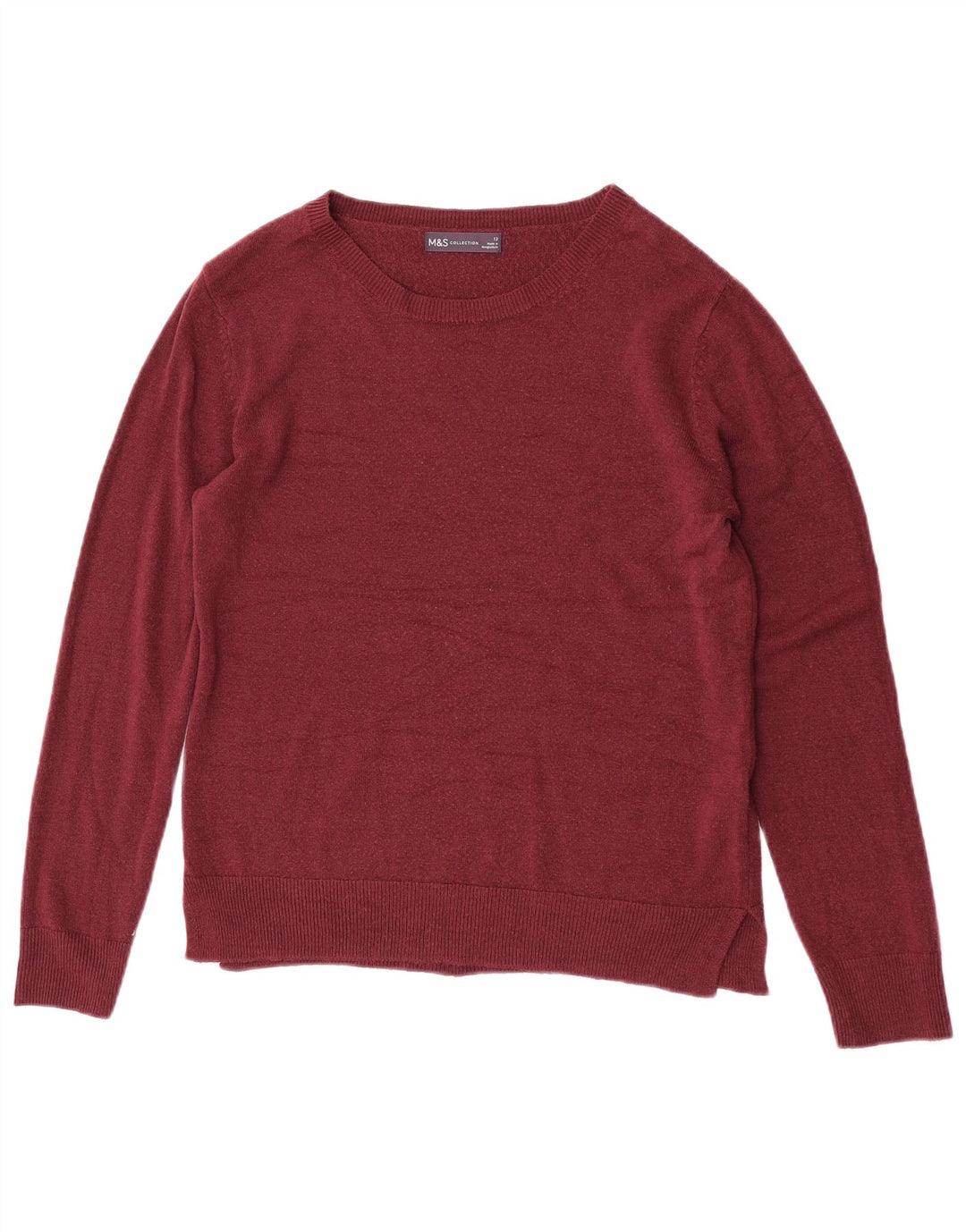 Marks & Spencer Dame Boat Neck Jumper Sweater UK 12 Medium Maroon Akryl
