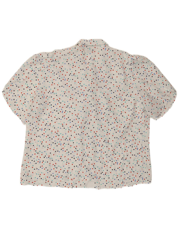 Vintage Dame Kortærmet Front Tie Shirt Bluse EU 46 XL Hvid Plettet