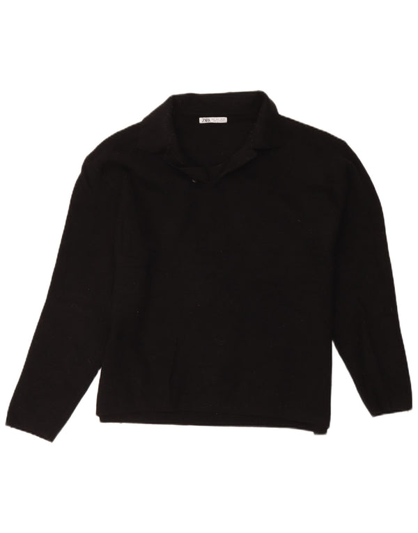 Zara Dame Polo Neck Jumper Sweater UK 16 Large Black Viscose