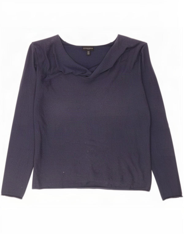 The White Company Womens V-Neck Jumper Sweater UK 14 Large Navy Blue Cotton