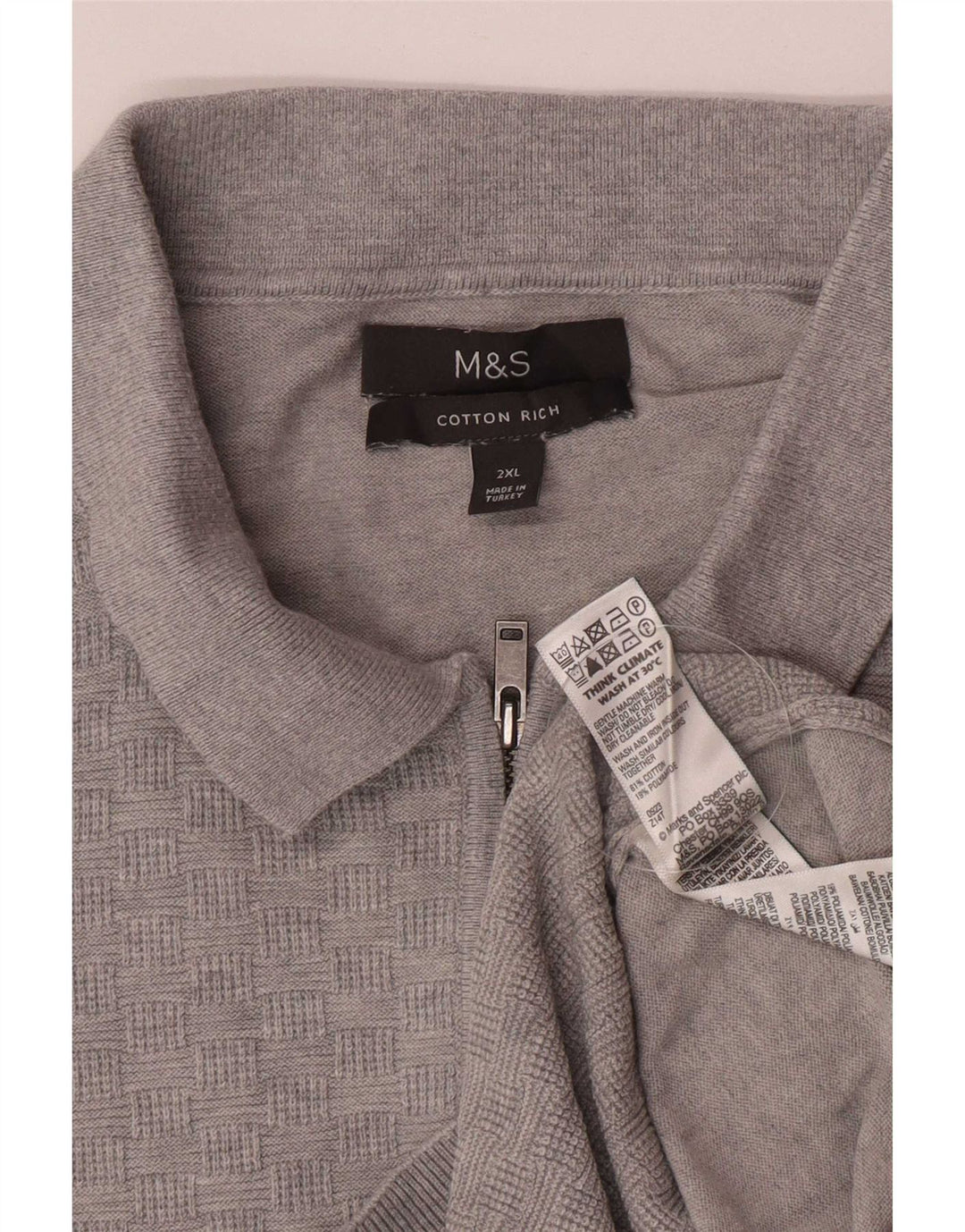 Marks & Spencer Herre Polo Neck Jumper Sweater 2XL Grå Bomuld