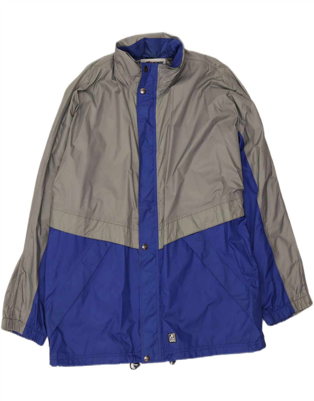 K-WAY Mens Hooded Windbreaker Jacket UK 44 2XL Grey Colourblock Polyamide Vintage K-Way and Second-Hand K-Way from Messina Hembry 