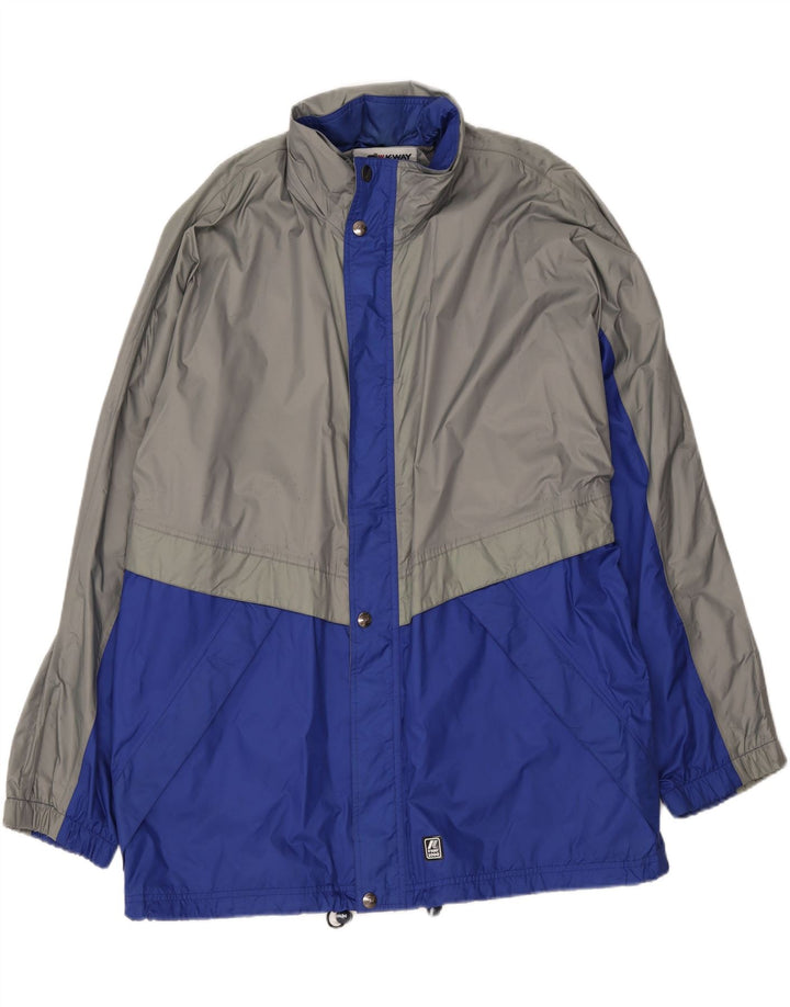 K-WAY Mens Hooded Windbreaker Jacket UK 44 2XL Grey Colourblock Polyamide Vintage K-Way and Second-Hand K-Way from Messina Hembry 