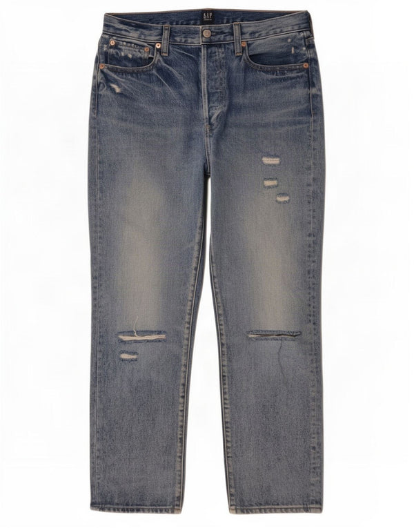 Gap Womens High Waist Distressed Straight Jeans US 6 Medium W28 L28 Blue