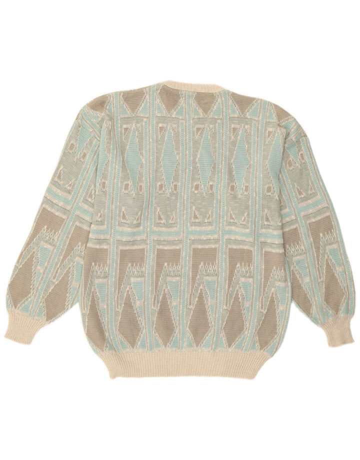Taifun Herre sweater med rund hals, medium turkis geometrisk bomuld