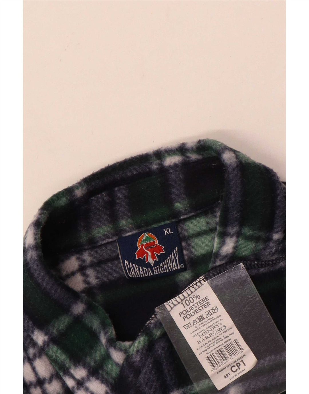 Vintage fleeceskjorte til mænd XL marineblå ternet polyester