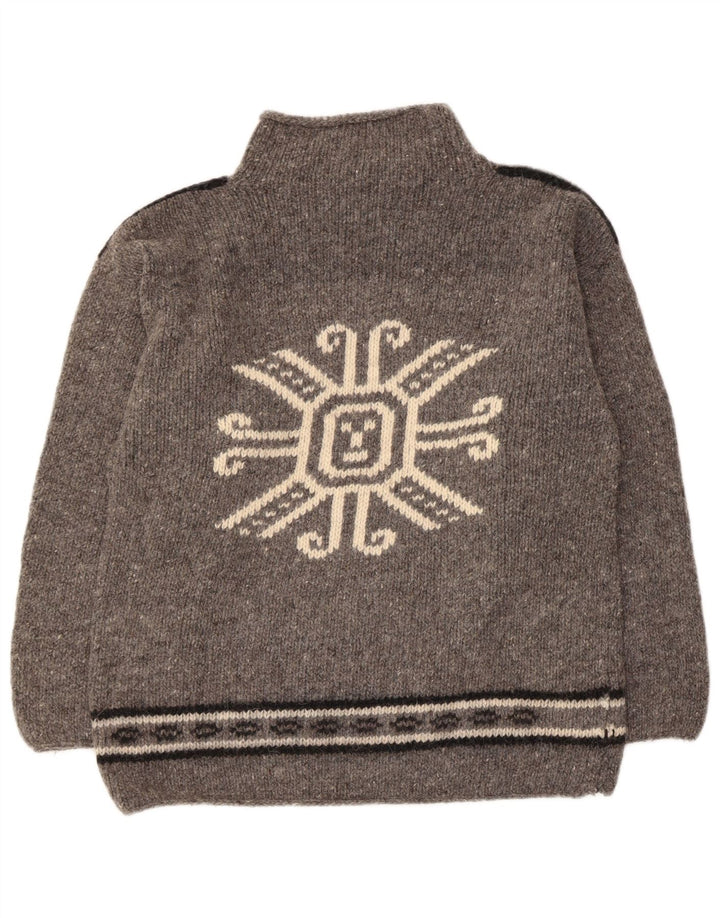 Vintage kvinders grafisk skildpaddehals sweater UK 12 Medium Grey Flecked