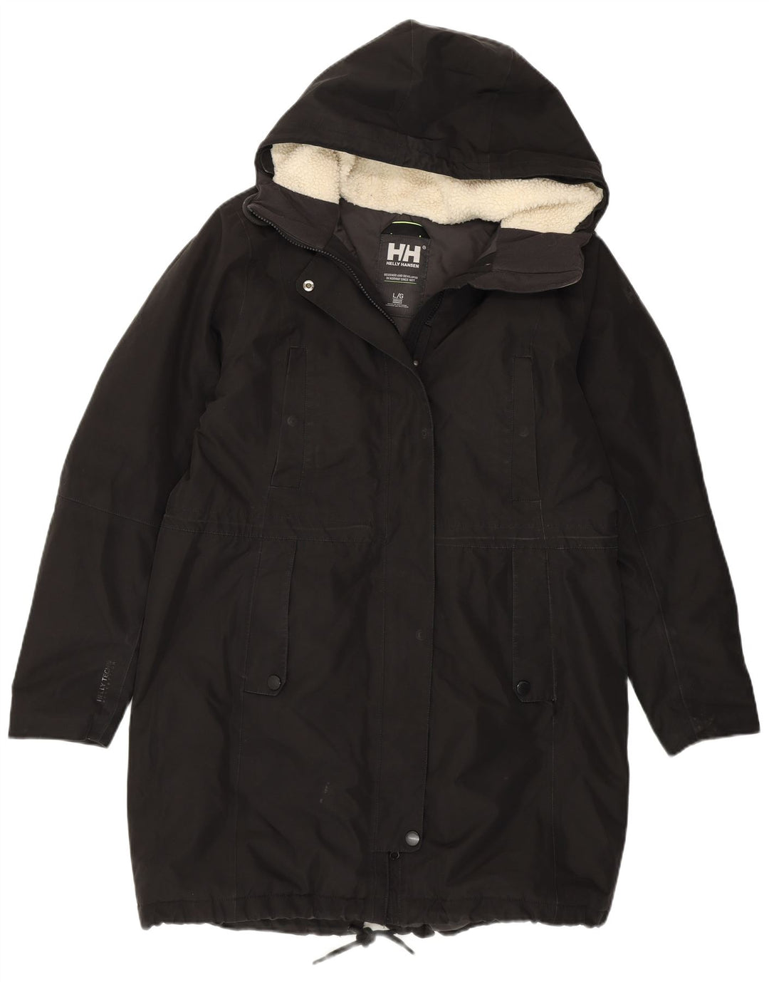 Helly Hansen Dame Hooded Parka Jacket UK 14 Large Black Nylon