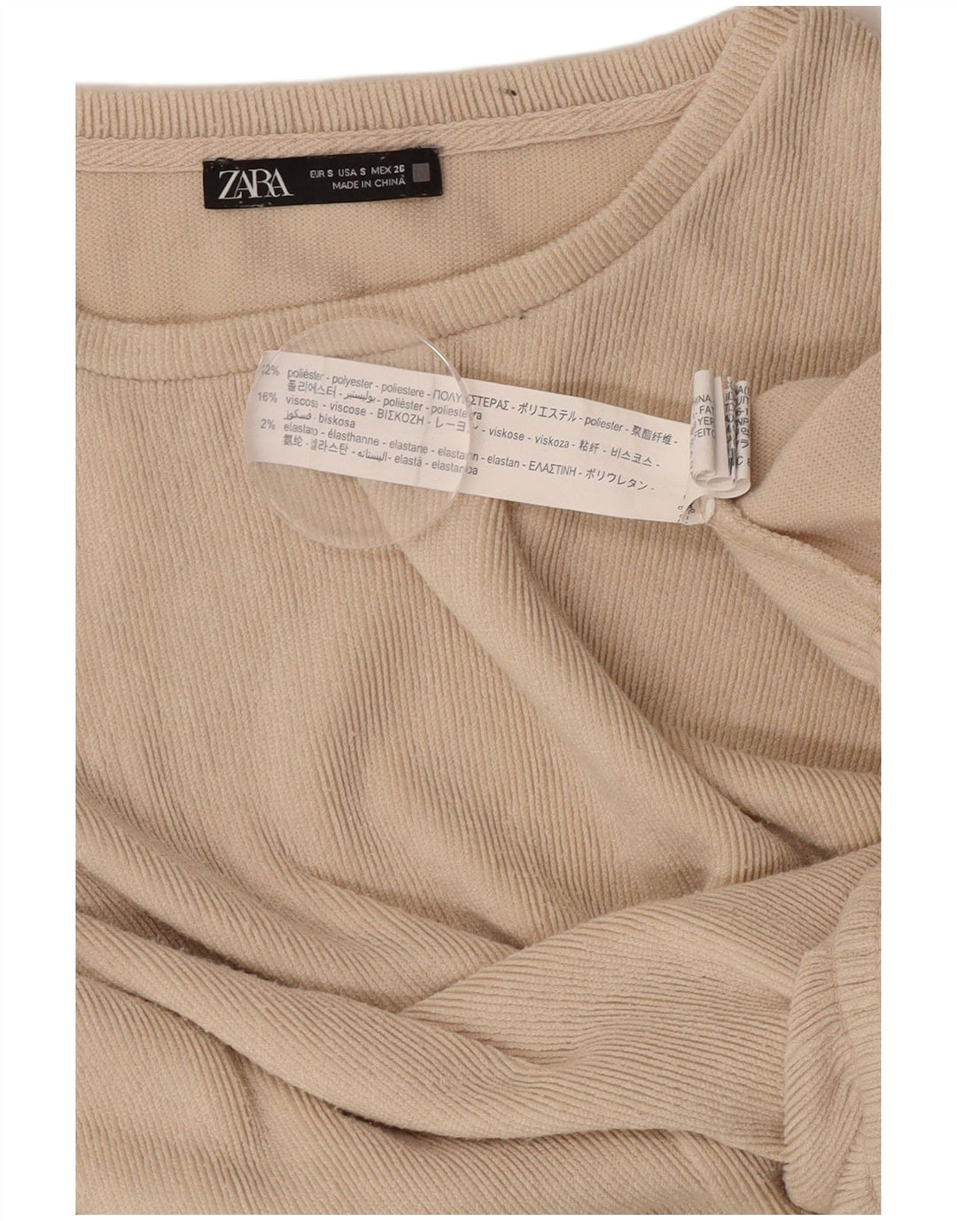Zara Dame Langærmet Oversized Bluse Top UK 10 Small Beige Polyester