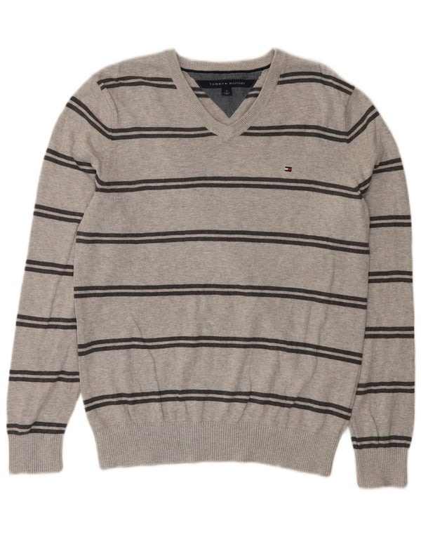 Tommy Hilfiger Herre V-hals sweater Medium Grå Stribet Bomuld
