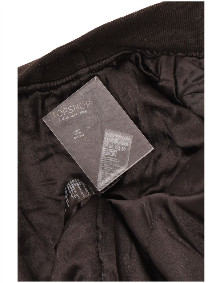 Topshop Womens Bomber Jacket UK 8 Small Black Polyester