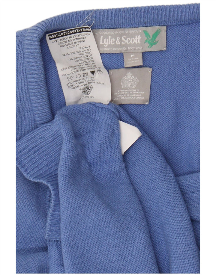 LYLE & SCOTT Womens V-Neck Jumper Sweater UK 14 Medium Blue Virgin Wool