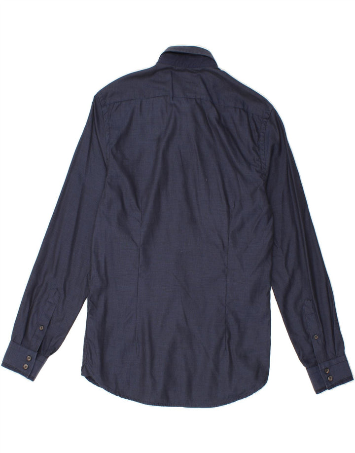 JULES Mens Fitted Shirt Size 37/38 Small Navy Blue Check Cotton Vintage Jules and Second-Hand Jules from Messina Hembry 