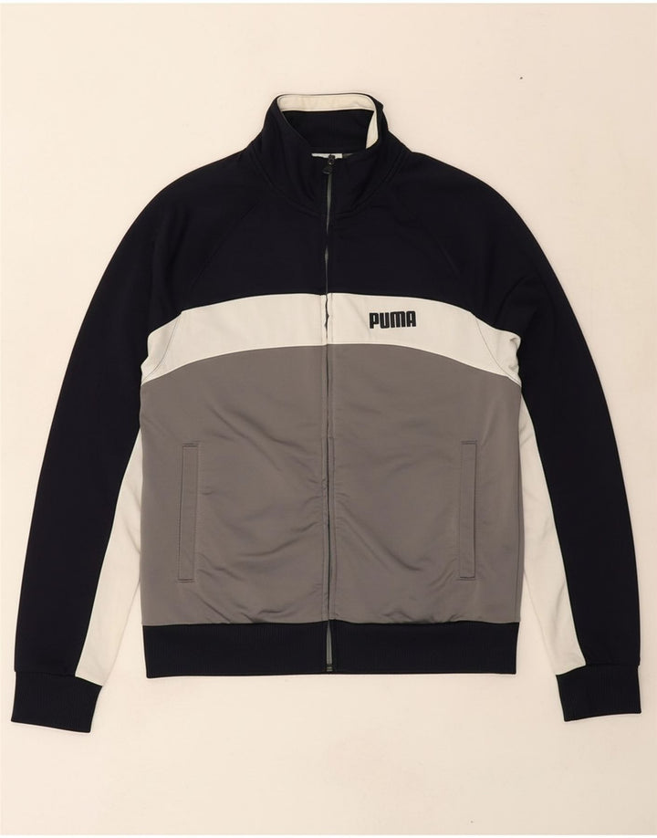 PUMA Mens Tracksuit Top Jacket Medium Navy Blue Colourblock Polyester Vintage Puma and Second-Hand Puma from Messina Hembry 