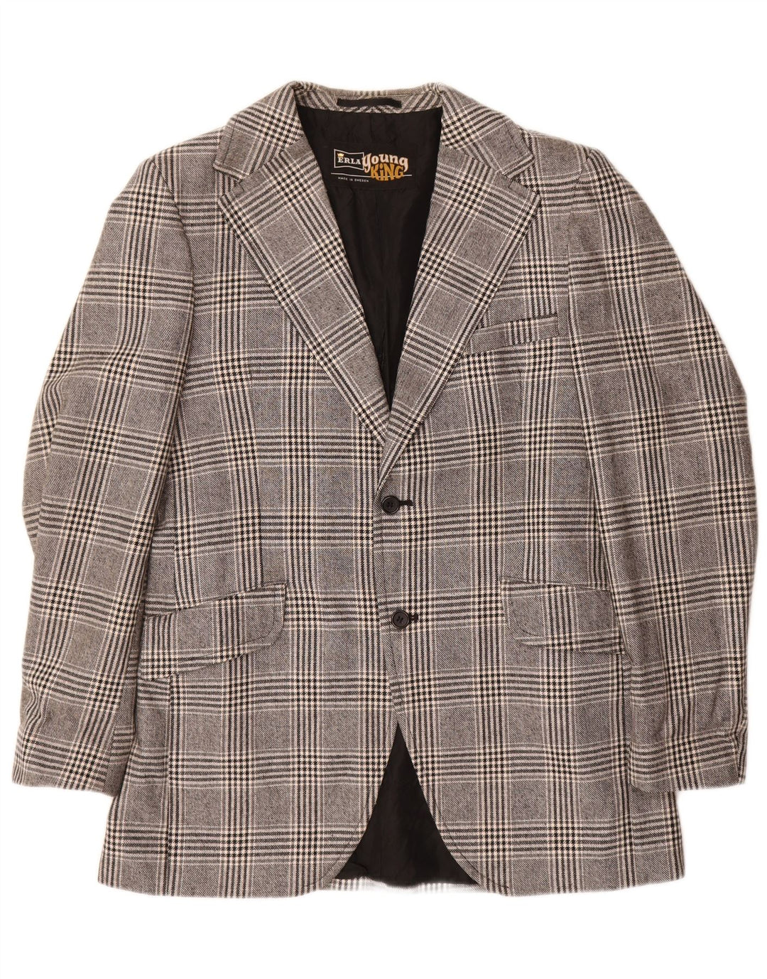 Vintage herre 2-knaps blazerjakke UK 38 mellemgrå ternet polyester