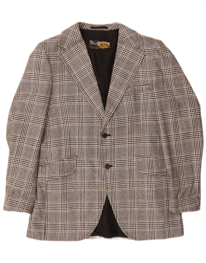 Vintage herre 2-knaps blazerjakke UK 38 mellemgrå ternet polyester