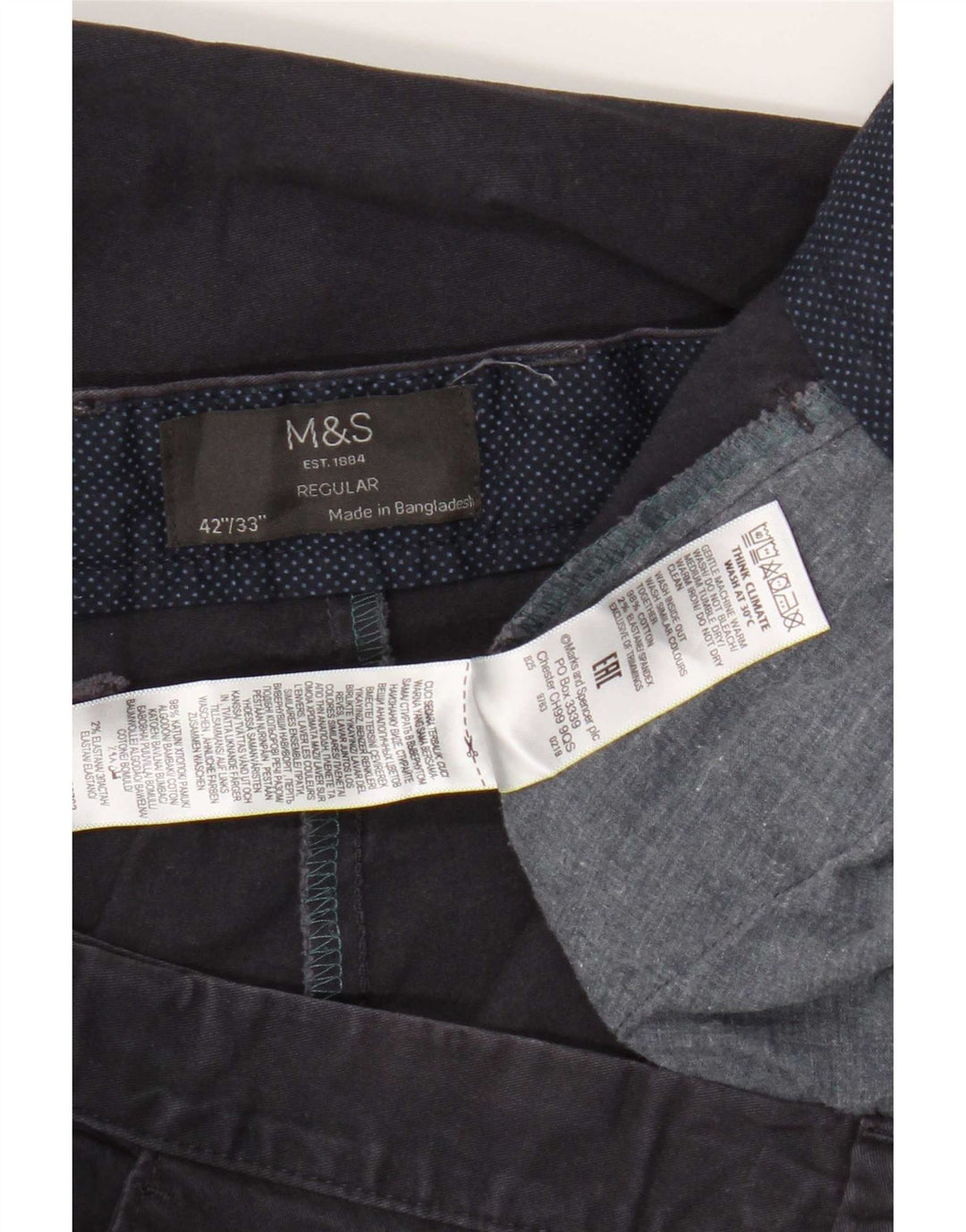 Marks & Spencer Herre Regular Chino Bukser W42 L33 Marineblå Bomuld