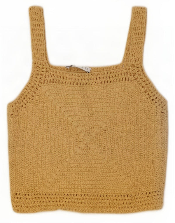 Zara Hæklet Crop Top til kvinder DK 14 Stor Beige Bomuld