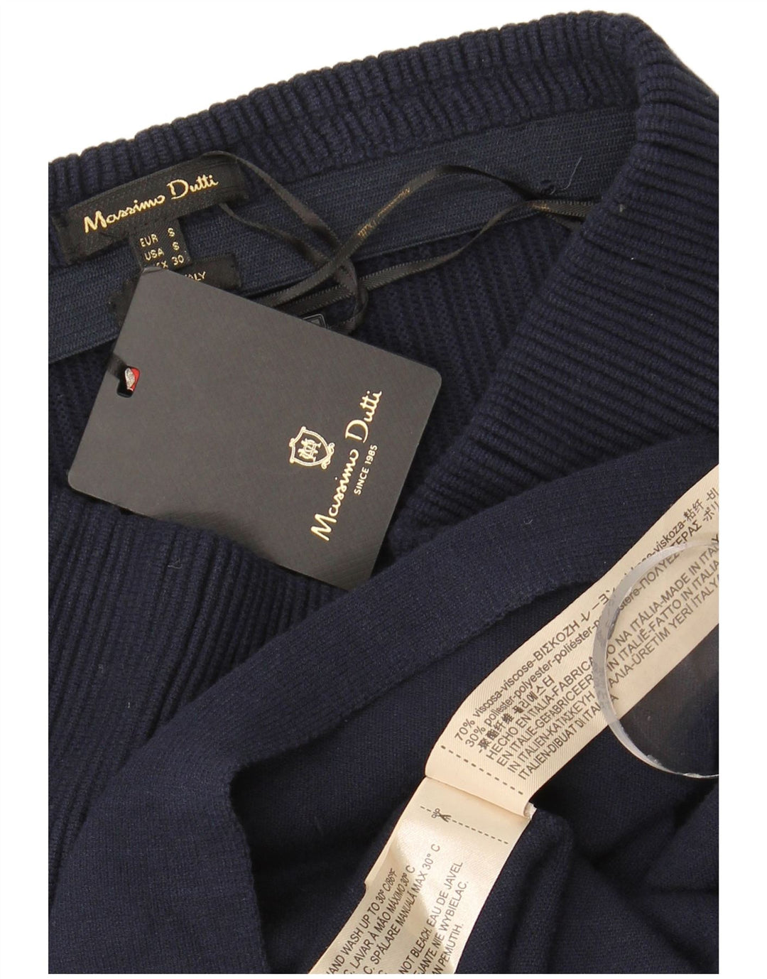 Massimo Dutti Dame Strik A-Line nederdel Small W26 Navy Blue Viscose
