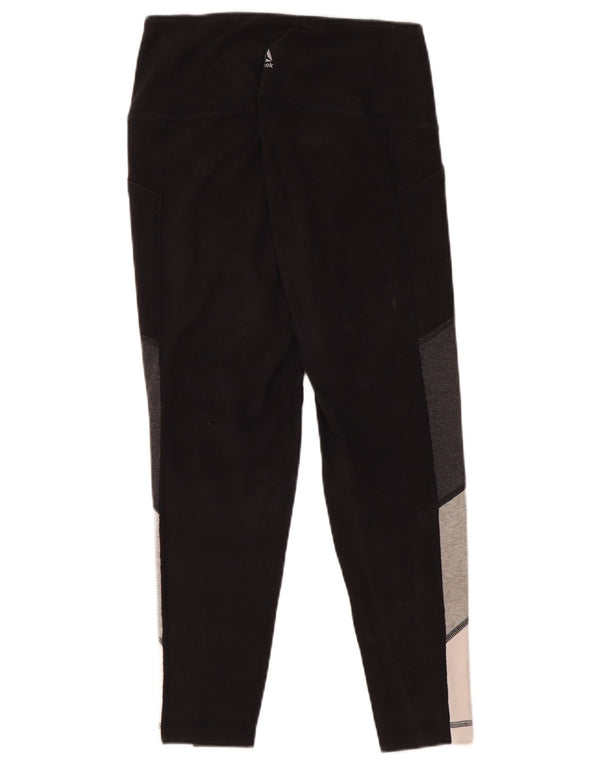 REEBOK Womens Leggings UK 10 Small Black Colourblock Bomuld