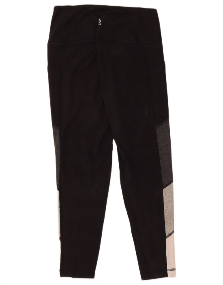 REEBOK Womens Leggings UK 10 Small Black Colourblock Bomuld