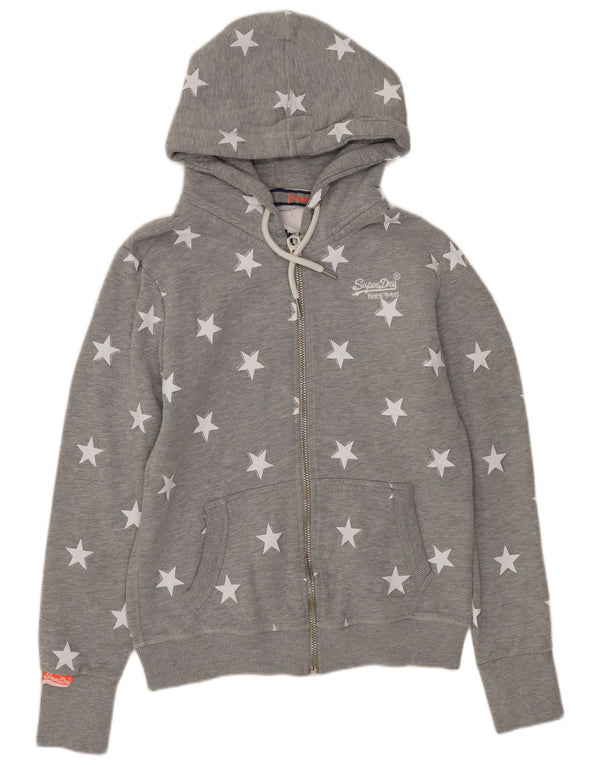 SUPERDRY Womens Abstract Pattern Zip Hoodie Sweater UK 12 Medium  Grey