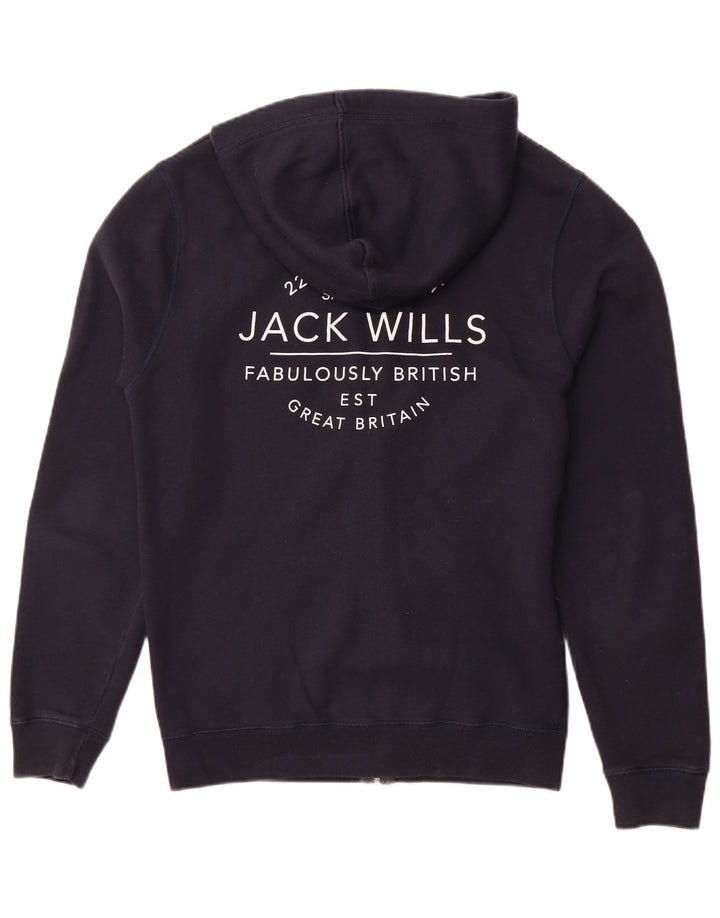 JACK WILLS Herre grafisk hættetrøje med lynlås Mellem marineblå bomuld