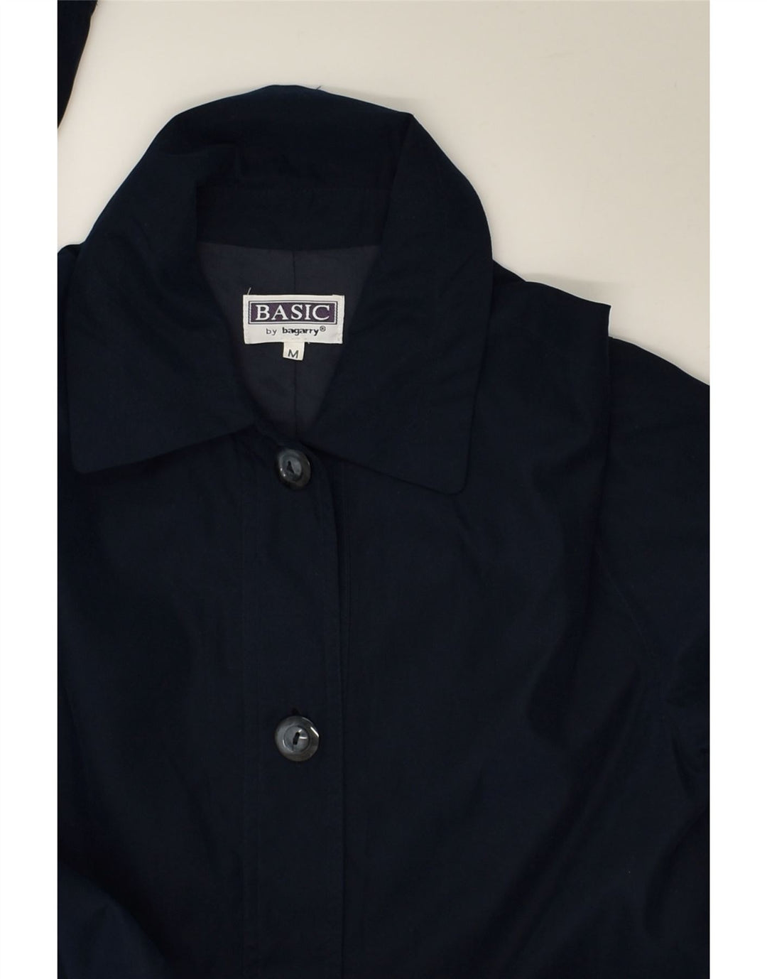 BASIC Womens Overcoat UK 14 Medium Navy Blue Polyester | Vintage Basic | Thrift | Second-Hand Basic | Used Clothing | Messina Hembry 