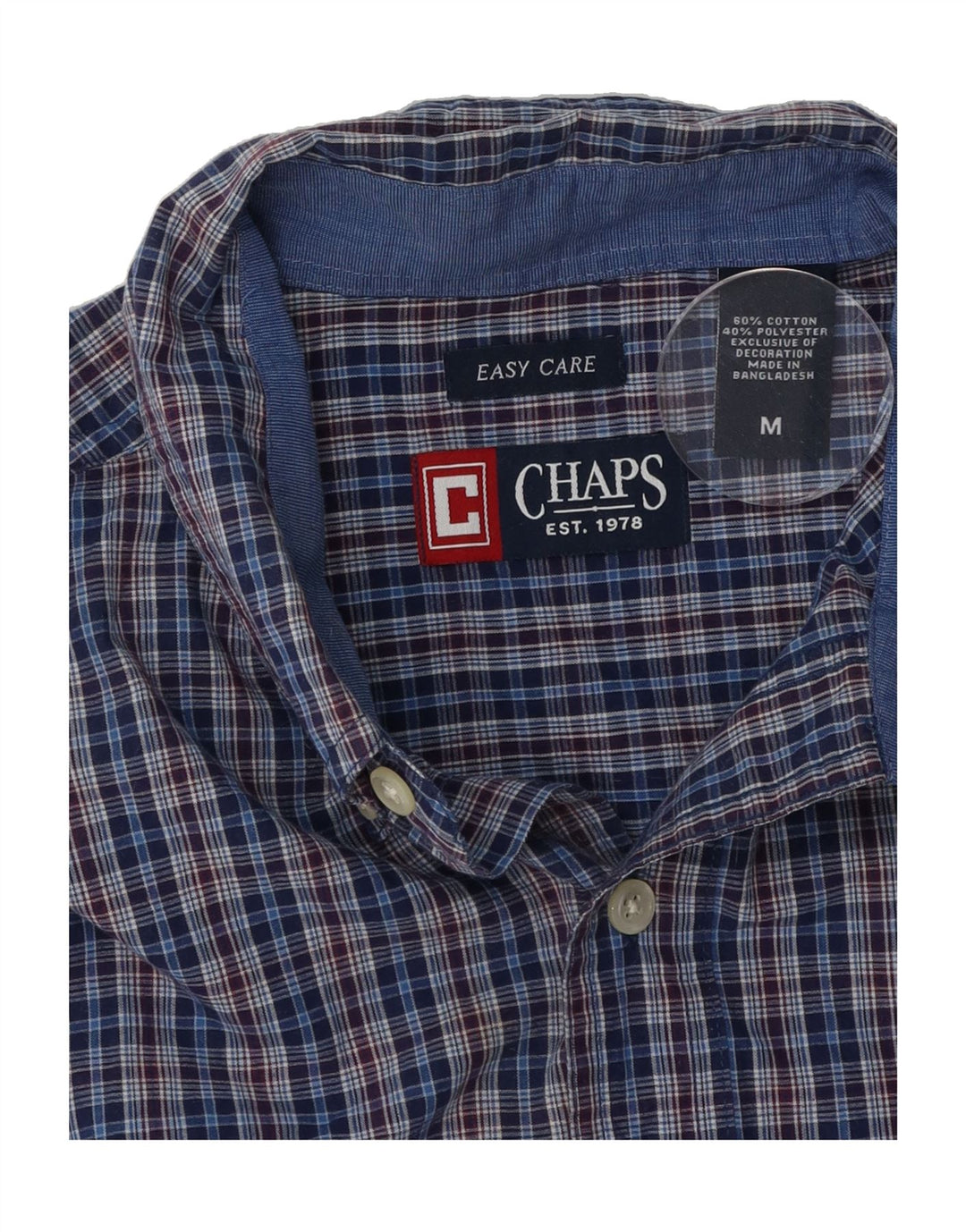 CHAPS Mens Sleeveless Shirt Medium Navy Blue Check Cotton Vintage Chaps and Second-Hand Chaps from Messina Hembry 