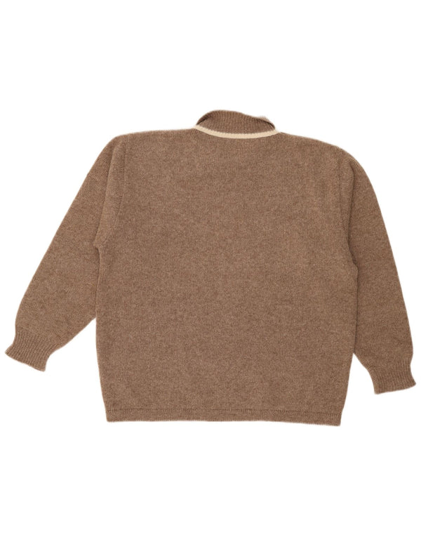 Vintage Dame Grafisk Polo Neck Jumper Sweater UK 18 XL Brun Geometrisk