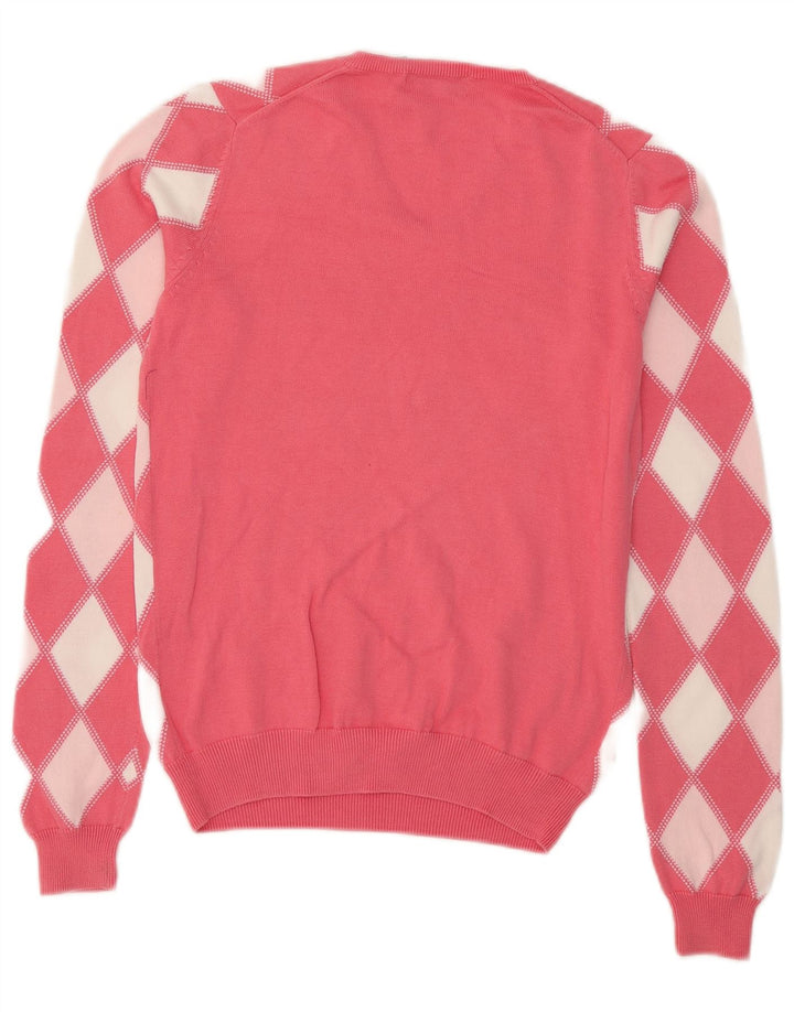 Lyle & Scott Dame V-hals sweater UK 10 Small Pink Argyle/Diamond