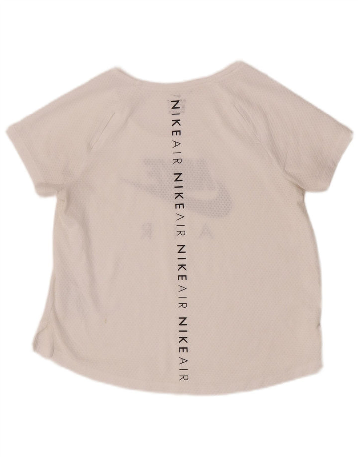 Nike Dame Dri Fit Grafisk T-Shirt Top UK 14 Medium Off White Polyester