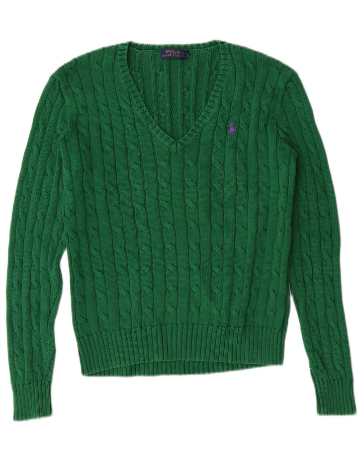 Polo Ralph Lauren Dame V-hals sweater UK 12 Medium Green Classic