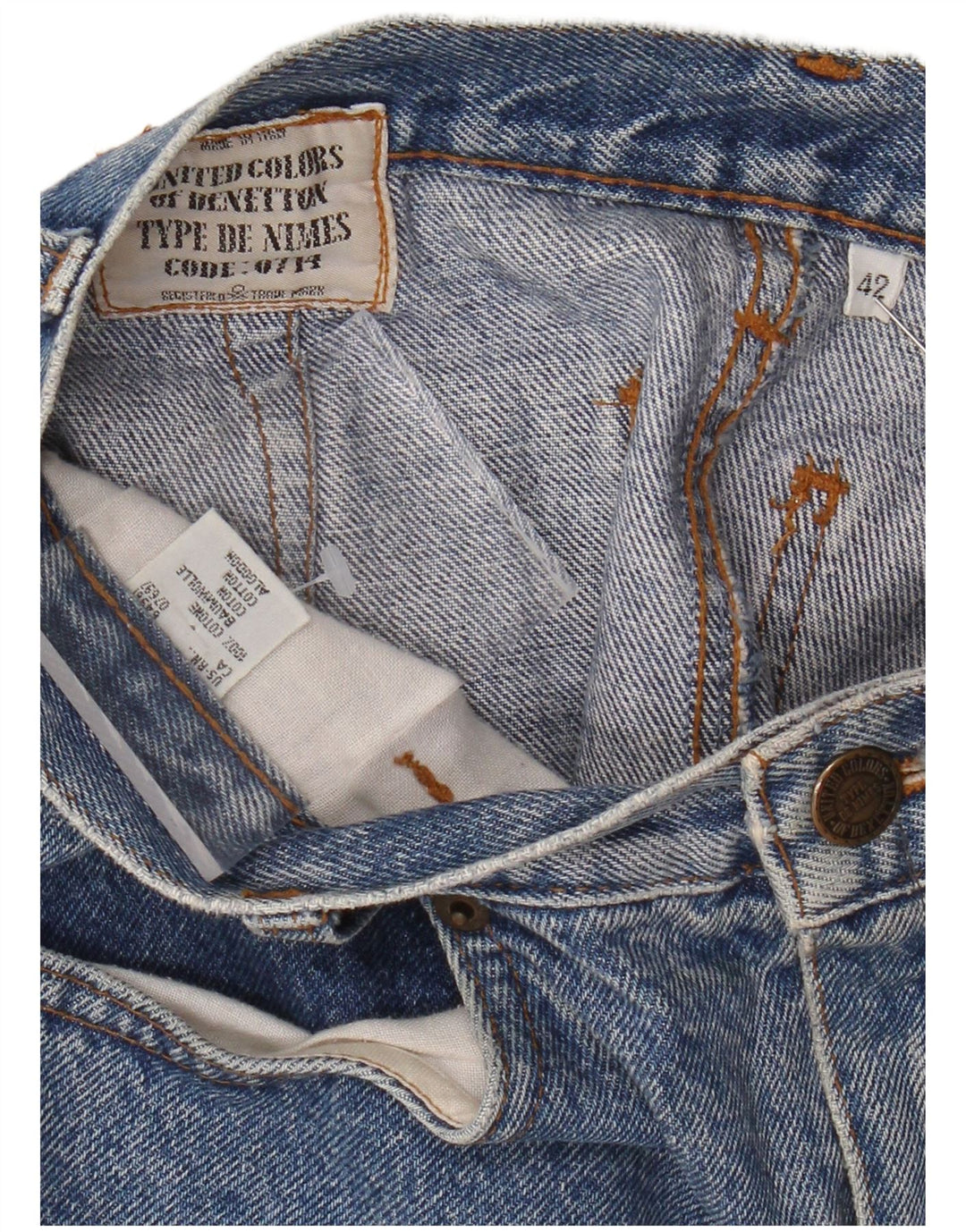 BENETTON Dame højtaljet denimnederdel IT 42 Medium W26 Blå Bomuld