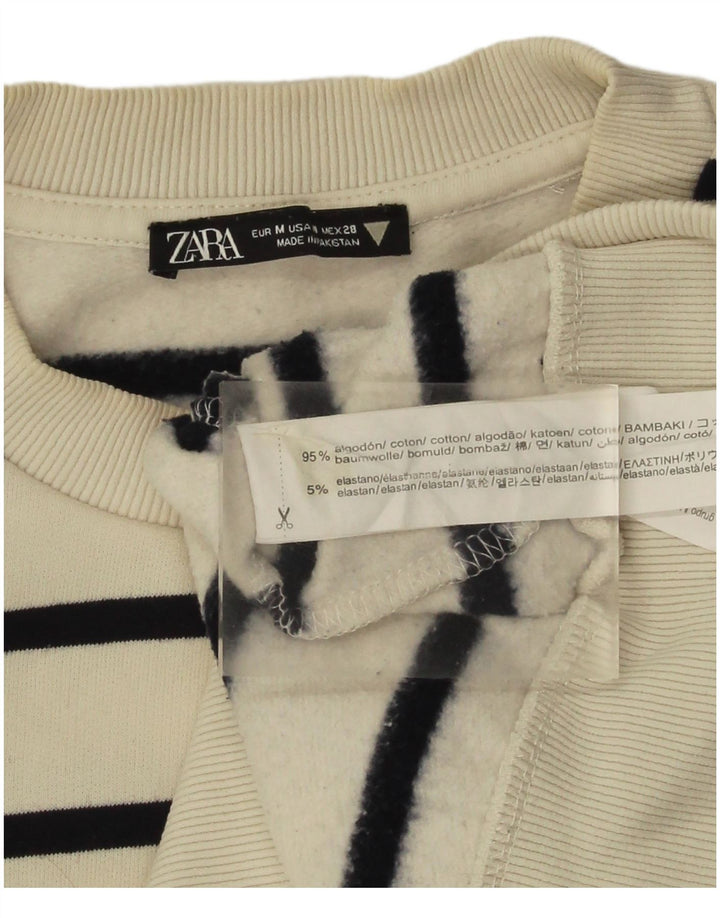 Zara Womens Crop Sweatshirt Jumper UK 14 Mellem hvid stribet bomuld