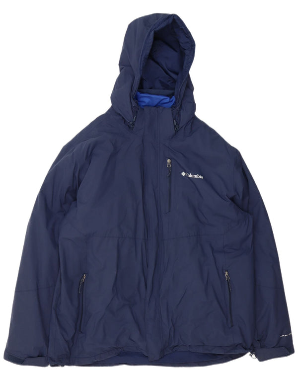 Columbia Herre Omni-Tech Hooded Windbreaker Jacket UK 44 2XL Navy Blue Nylon