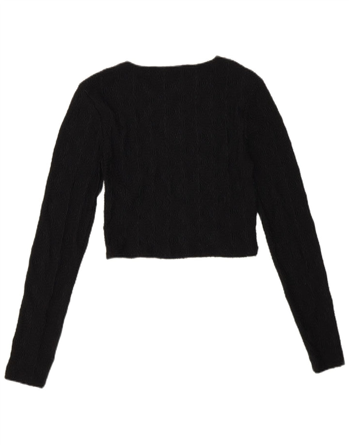 Zara Womens Crop Bluse Top UK 12 Medium Black Polyester