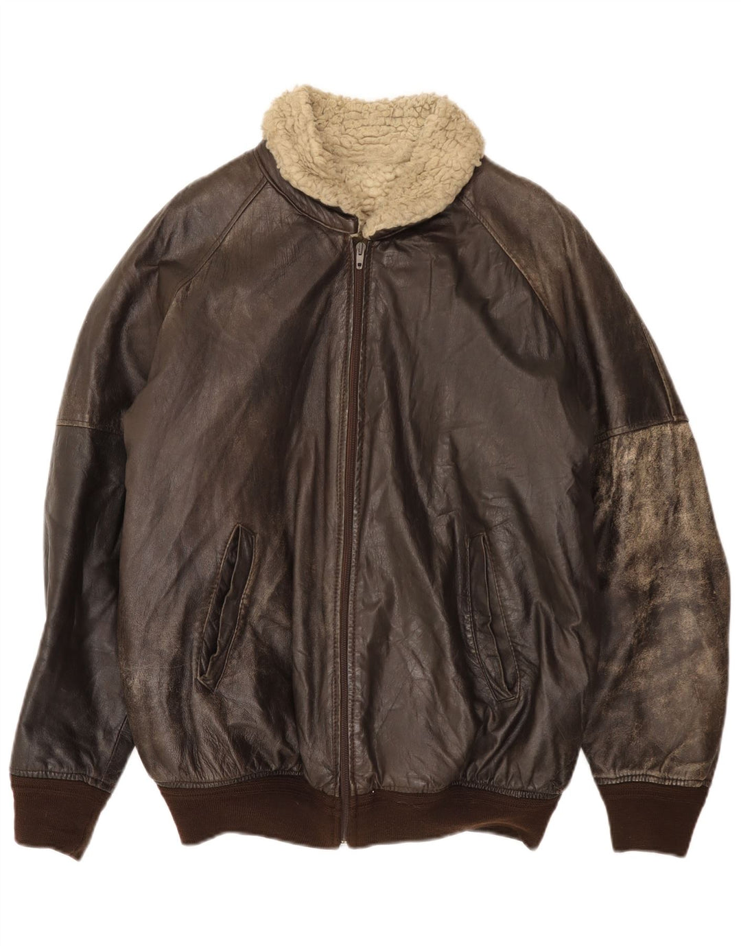Vintage herre læder sherpajakke IT 52 XL Brun