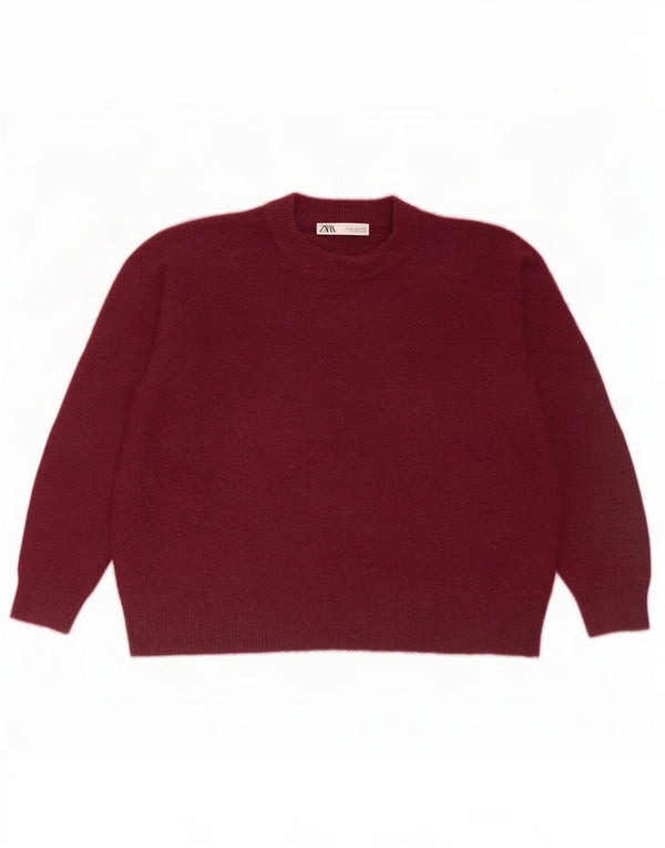 Zara Dame Jumper Sweater UK 16 Large Burgundy Alpaca Wool