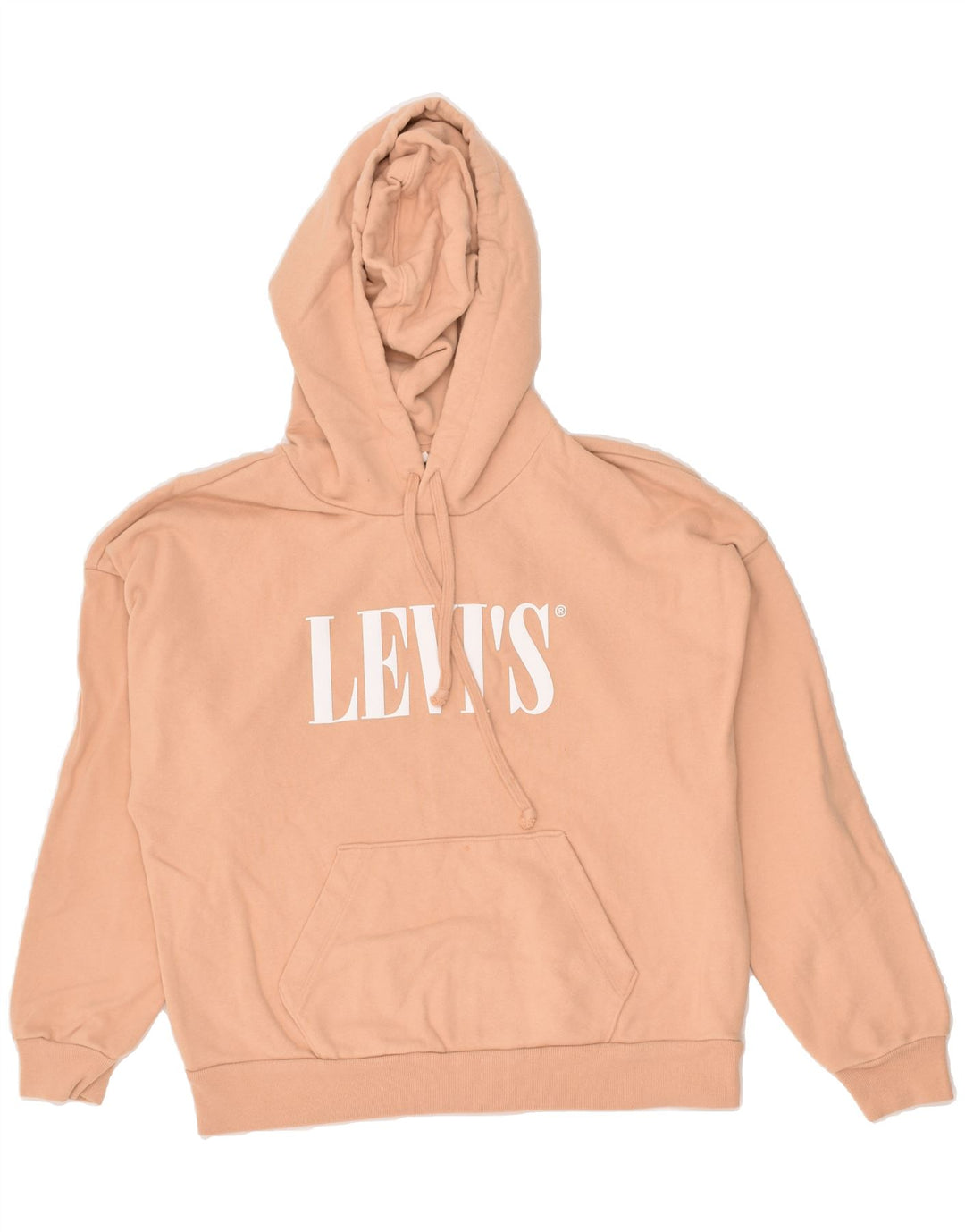 LEVI'S Womens Oversized Graphic Hoodie Jumper UK 6 XS Beige Cotton | Vintage Levi's | Thrift | Second-Hand Levi's | Used Clothing | Messina Hembry 