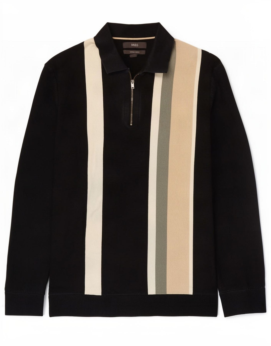 Marks & Spencer Herre Polo Neck Jumper Sweater Medium Sort Colourblock