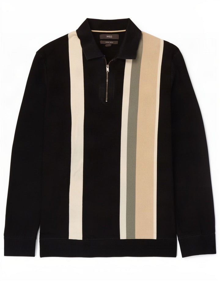Marks & Spencer Herre Polo Neck Jumper Sweater Medium Sort Colourblock