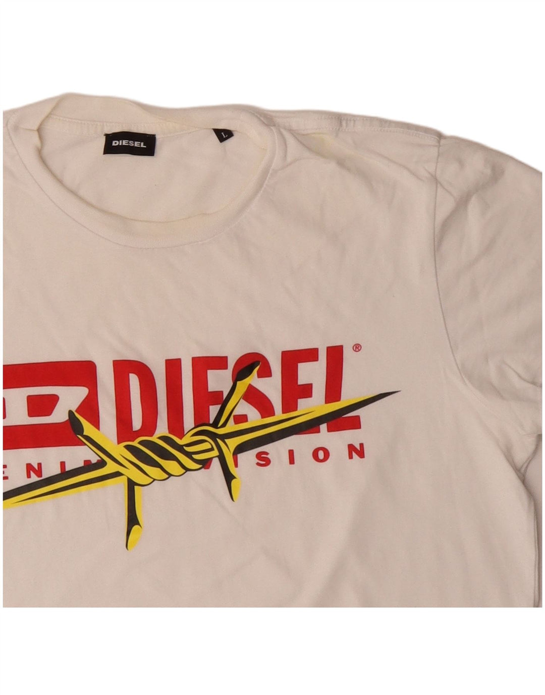Diesel Herre grafisk T-shirt Top Stor Off White Bomuld