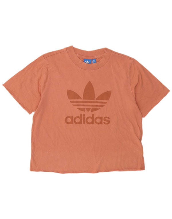 Adidas Dame Crop Grafisk T-Shirt Top UK 8 Small Pink Bomuld