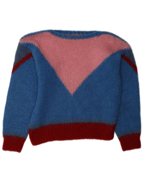 Vintage Dame Boat Neck Jumper Sweater UK 14 Medium Blue Colourblock